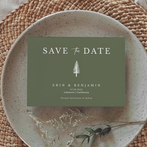 Forest Save The Date Template Printable Forest Olive Green Save The Date Card Template Download