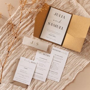 Modern Gold Pocket Wedding Invitation Set Elegant Wedding Suite Pocketfold Romantic Gold Wedding Invitation Template | Julia