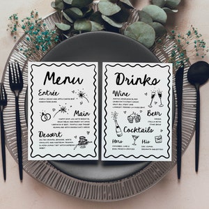 Hand Drawn Custom Menu Illustrated Squiggle Wedding Menu Template Hand Drawn Fun Wedding Customizable Menu Template | HD1