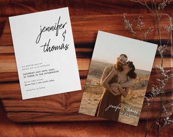 Modern Photo Wedding Invitation Template Boho Wedding Invitation Minimalist Wedding Invite Photo  // DIGITAL DOWNLOAD | Ellie