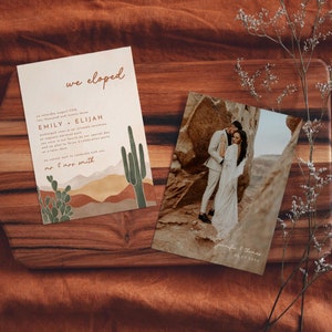 Desert Elopement Announcement Card Boho We Eloped Card Saguaro Arizona Elopement Card We Got Married // DIGITAL DOWNLOAD | AVA
