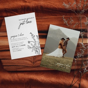 Elopement Announcement Invitation Nothing Fancy Just Love Wedding Reception Invitation Template Elopement Announcement Card | Indy