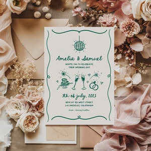 Hand Drawn Wedding Invitation Squiggle Illustrated Wedding Invite Hand Drawn Fun Wedding Invitation Template | HD2