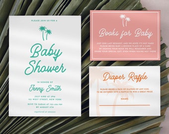 Retro Baby Shower Invitation Template Groovy Baby Shower Invite Instant Download Template Tropical 70s Baby Shower | Palm Springs