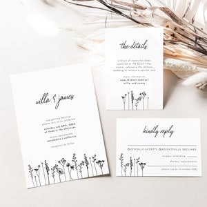 Wildflower Invitation Template Wild Flower Invitation Suite Minimalist Floral Wedding Invitation Template DIY | Willa