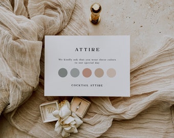 Dress Code Wedding Attire Card Template Wedding Color Palette Insert Card Wedding Mood Board for Guest Card | Lia