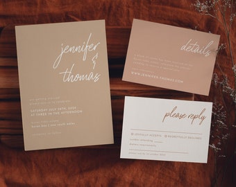 Modern Beige Wedding Invitation Suite Modern Wedding Invitation Template Minimalist Invitation Set | Ellie
