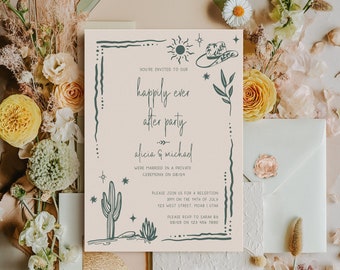Western Happily Ever After Party Invitation Cowboy Desert Reception Party Invitation Ranch Wedding Elopement Announcement Card  | W2