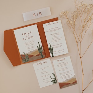 Desert Wedding Invitation Suite Pocket Boho Cactus Wedding Invite Pocketfold Invitation Template Pocket Envelope Invitation Set | Ava