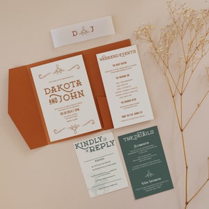 Modern Western Wedding Invitation Suite Wedding Invitation Set Southwestern Wedding Pocket Invitation Ranch | Dakota