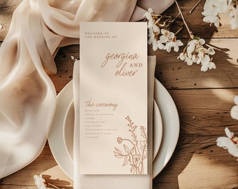 Boho Wedding Program Template Minimalist Botanicals Wedding Program Beige Printable Minimal Wedding Program | Indy
