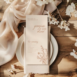 Boho Wedding Program Template Minimalist Botanicals Wedding Program Beige Printable Minimal Wedding Program | Indy