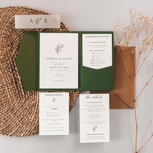 Sage Green Pocket Invitation Template Boho Sage Wedding Invite Pocketfold Pocket Wedding Invitation Template | Sage Desierto