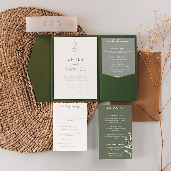 Sage Green Pocket Wedding Invitation Template Boho Sage Blue Wedding Suite Pocketfold Pocket Wedding Invitation Template | Nala