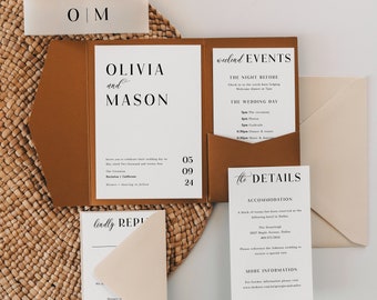 Modern Wedding Invitation Template Pocket Envelope Wedding Invite Template Pocketfold Wedding Minimal | Olivia