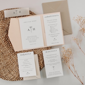 Blush Pocket Invitation Template Suite Modern Wedding Invitation Pocket