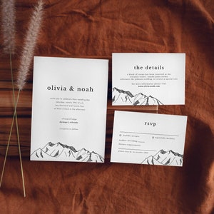 Mountain Wedding Invitation Suite Mountain Wedding Invitation Template Instant Download Rustic Mountain Wedding // Set of 3 DIGITAL DOWNLOAD