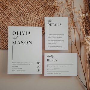 Modern Wedding Invitation Suite Template Minimal Wedding Invitation Download Minimalist Invite Set | Olivia