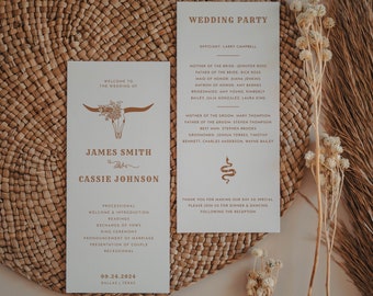 Modern Western Wedding Program Template Boho Southwestern Desert Wedding Program Ranch Texas Wedding | Moab