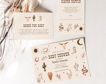 Wild West Baby Shower Invitation Set Cowboy Baby Shower Template Editable Invitation Western Cowgirl Download Rodeo Baby Shower | Cassie