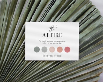 Modern Dress Code Wedding Attire Card Template Wedding Color Palette Insert Card Wedding Mood Board for Guest Card | Olivia