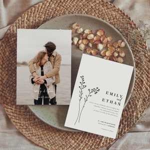Minimalist Wedding Invitation Template Modern Floral Wedding Invitation DIY Download Flower Invite // Set of 3 DIGITAL DOWNLOAD | Lia image 7