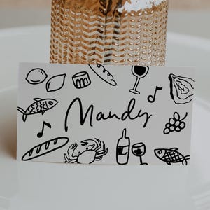 Whimsical Wedding Place Card Template, Hand Written Illustrated Name Cards Scribble Wedding | HD4
