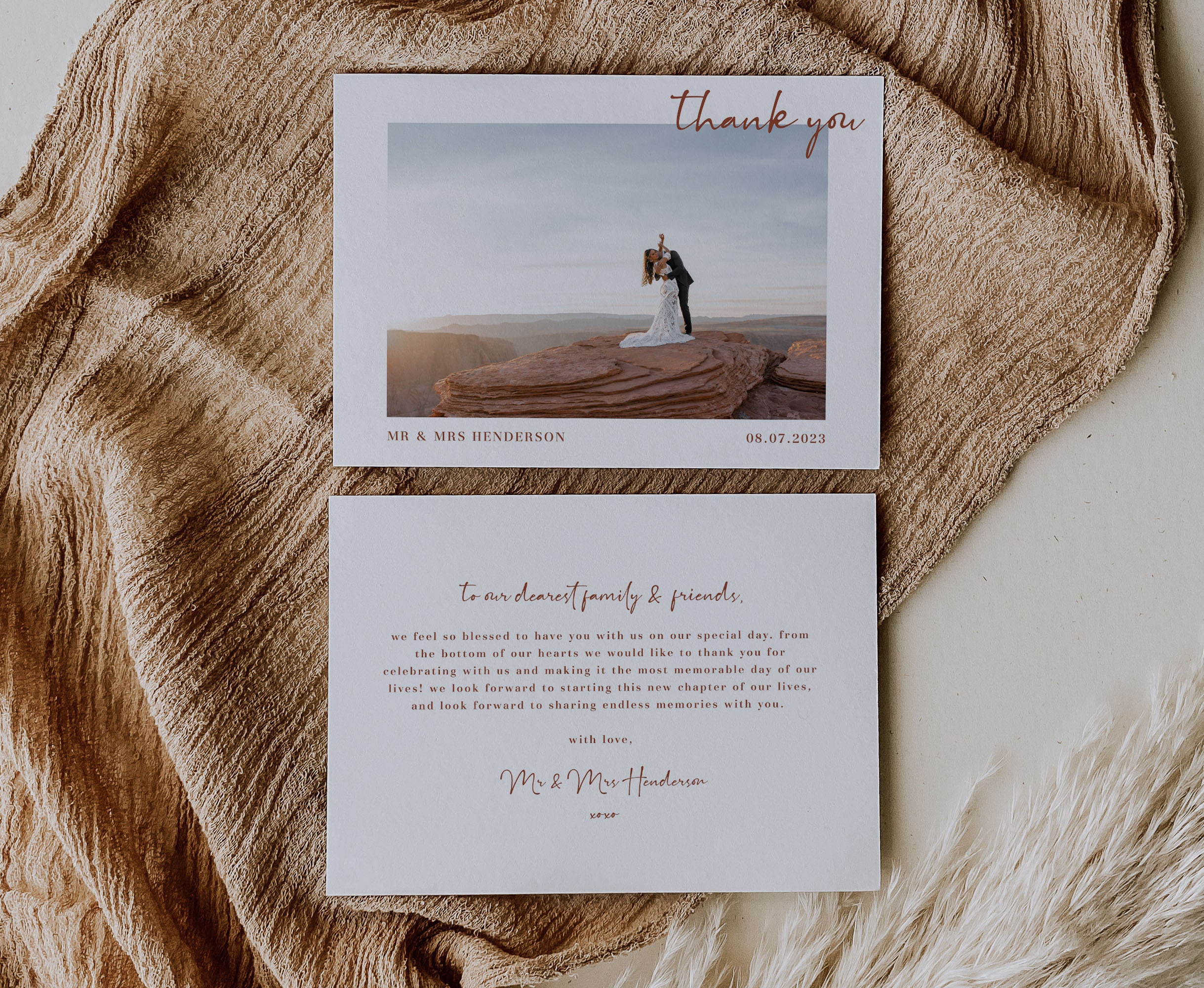 Minimalist Wedding Photo Thank You Card Template Terracotta | Etsy
