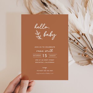 Baby Shower Evite Gender Nuetral Baby Shower Invitation Hello Baby Minimalist Baby Shower Invite Rust Baby Shower | Izel