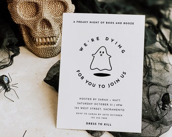 Boos and Booze Halloween Party Invitation Template Halloween Evite Ghost Invitation Printable Halloween Party Invitation Editable