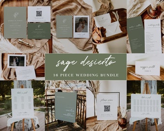 Sage Green Wedding Invitation Suite, Green Wedding Invitation Bundle Minimalist | Sage Desierto