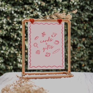 Illustrated Café Bebé Baby Shower Cards and Gifts Sign Template Download with Wavy Border, Baby Girl Pink  | HD4