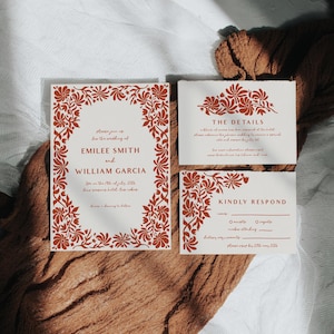 Modern Mexican Wedding Invitation, Hand Drawn Wedding Invitation Suite, Whimsical Talavera Mexican Invite | BT1