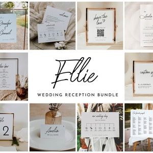 Modern Wedding Reception Bundle Editable Wedding Sign Templates Minimalist Reception Wedding Kit Welcome Sign Seating Chart Menu | Ellie
