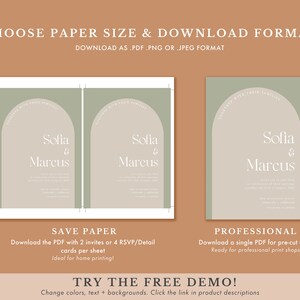 Arch Wedding Invitation Suite Template Sage Green Boho Wedding Invitation Set Arched Minimalist Invite Instant Download Sofia in sage image 4