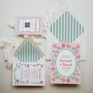 Whimsical Floral Wedding Invitation Suite with Floral Liner, Hand Drawn Wildflower Wedding Invite | FL1