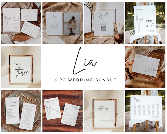 Wedding Template Bundle Wedding Stationary Bundle Minimal Wedding Bundle // 16 Piece Set | Lia