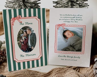 The More The Merrier Christmas Birth Announcement, New Baby Holiday Card Whimsical
