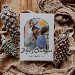 Retro Christmas Card Holiday Card Template Christmas Card Photo Template Arch Christmas Card Merry Christmas Template Editable