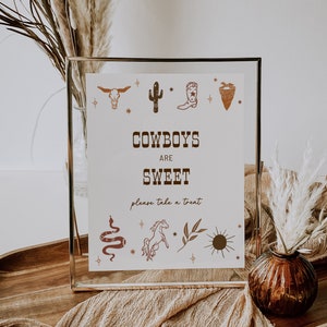 Cowboys are Sweet Sign Printable Western Cowboy Baby Shower Favor Sign Please Take a Favor Sweet Treat Texas Ranch Baby Shower | Cassie