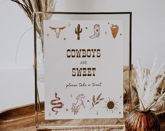 Cowboys are Sweet Sign Printable Western Cowboy Baby Shower Favor Sign Please Take a Favor Sweet Treat Texas Ranch Baby Shower | Cassie