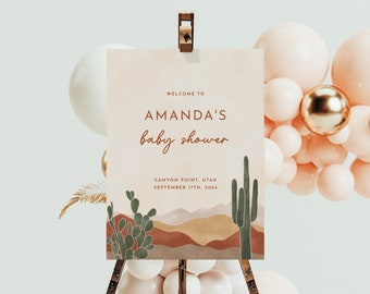 Cactus Baby Shower Welcome Sign Desert Gender Neutral Baby Shower Sign Template Editable | Ava