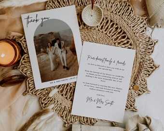 Arch Thank You Card Template Wedding, Minimal Wedding Thank You Card | Lia