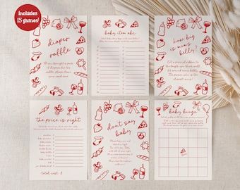 Ciao Bambino Italian Baby Shower Games Bundle, Red Ciao Bambino Baby Shower Games Editable | HD4