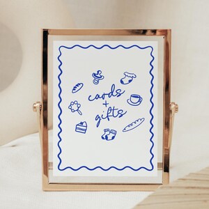 Illustrated Café Bebé Baby Shower Cards and Gifts Sign Template Download with Wavy Border, Baby Boy  | HD4