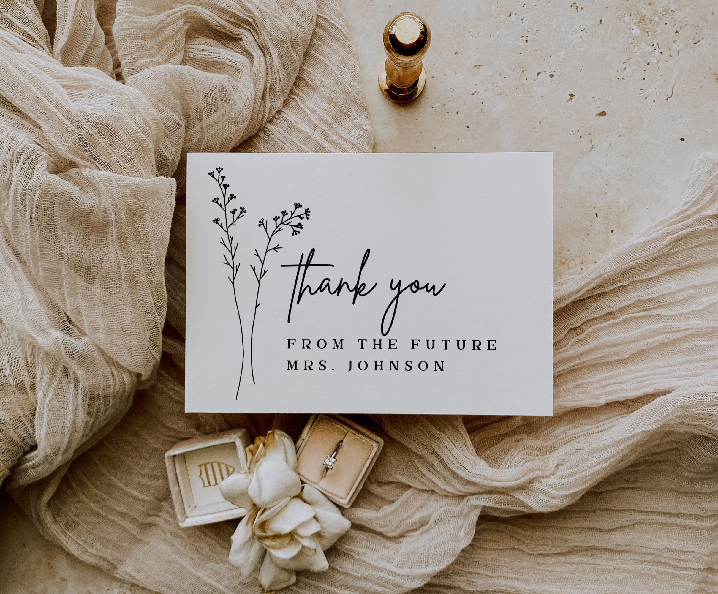 bridal shower thank you card template printable modern minimalist