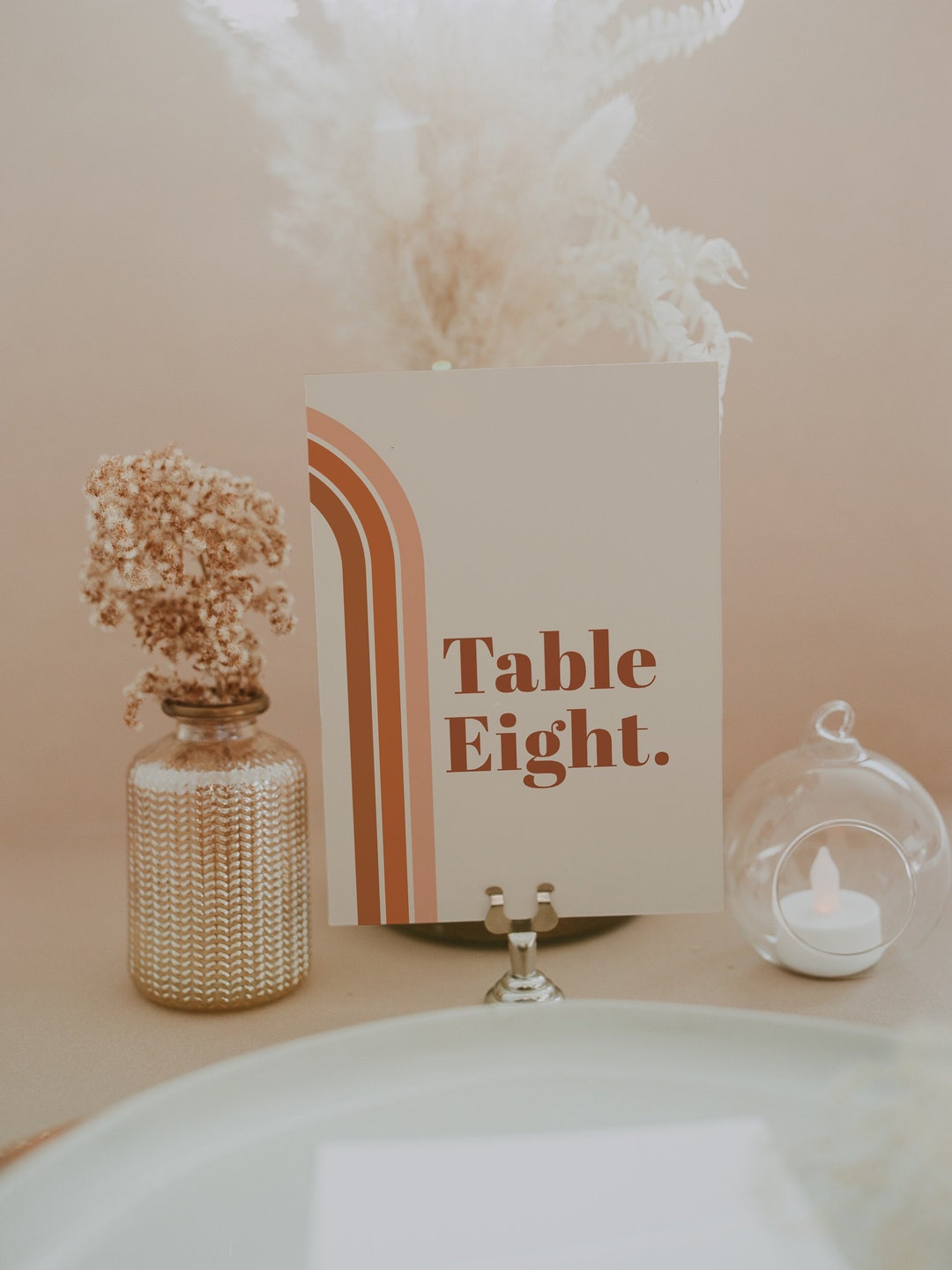 Retro Wedding Table Numbers Template 60s 70s Arch Table Numbers Wedding ...