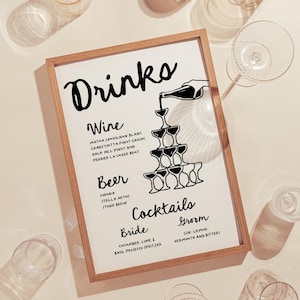 Hand Drawn Bar Sign Wedding Bar Sign Drinks Template Hand Drawn Fun Wedding Customizable Template - Champagne Tower | HD3