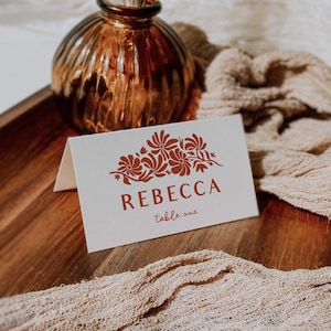 Modern Mexican Wedding Name Card Template, Whimsical Talavera Wedding Place Cards | BT1