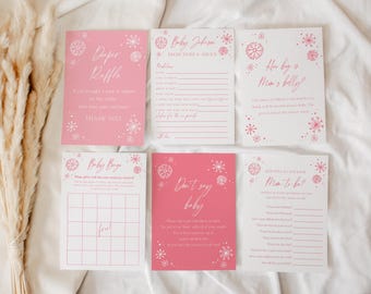 Winter Baby Shower Games Bundle, Baby It's Cold Outside Baby Shower Game Bundle, Winter Wonderland Baby Girl | Pink Winter